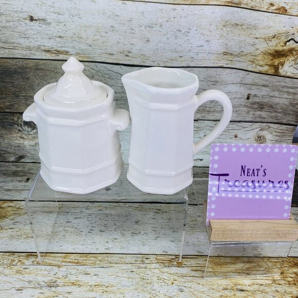 Pfaltzgraff HERITAGE White Multisided Stoneware Lidded Sugar Bowl & Creamer Set - Picture 1 of 13